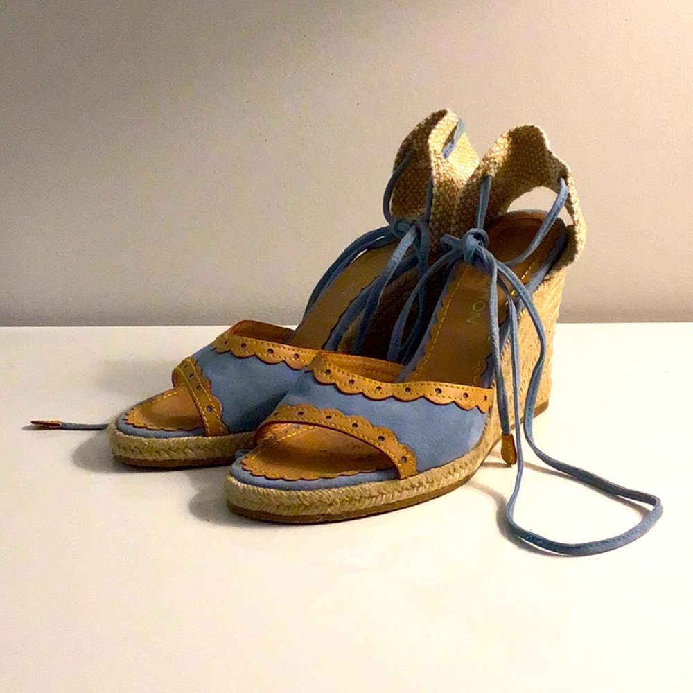 Louis Vuitton Size 40 EU (9.5 US) Suede + Leather Blue Wedge Sandals